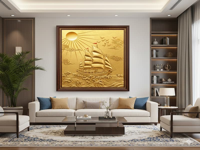 Tranh Thuận Buồm Xuôi Gió Mạ Vàng: Tuyệt Tác Phong Thủy Khơi Nguồn Đại Cát